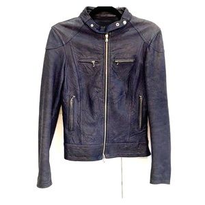 Slate blue Italian leather jacket